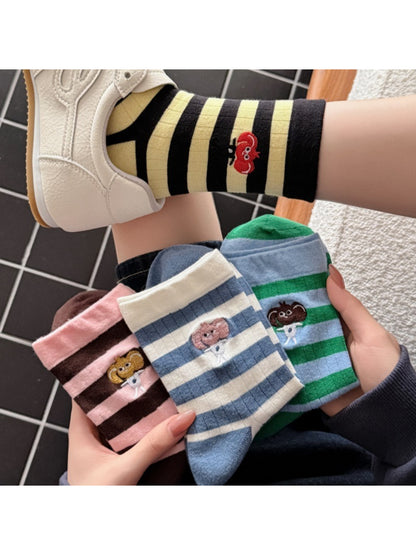 Rufia mesh stripe contrast crew socks laid flat showing striped pattern