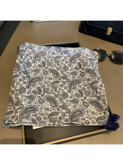 Scarvii - Paisley Print Tassel Accent Square Scarf