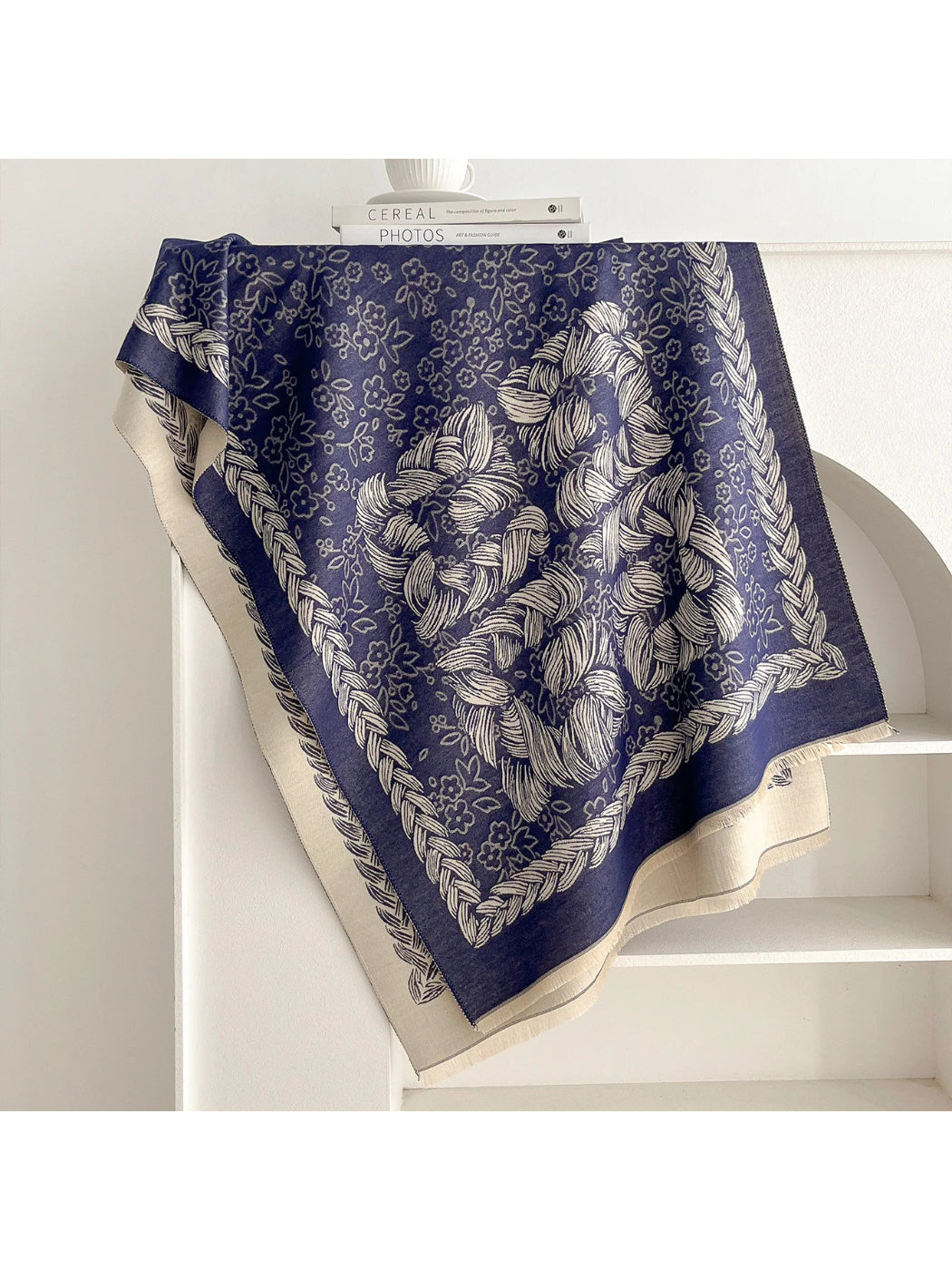 Scarvii - Floral Rope Print Fringe Scarf