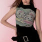 Vesty- Vintage Cat Short Tank Top - Yellow & Black
