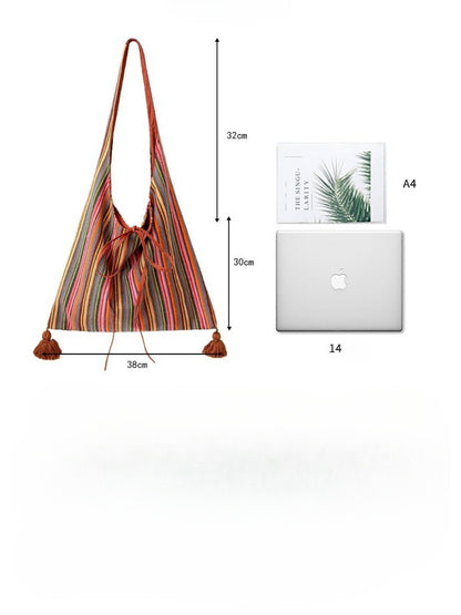 Cosbai – Boho Striped Tassel Tote