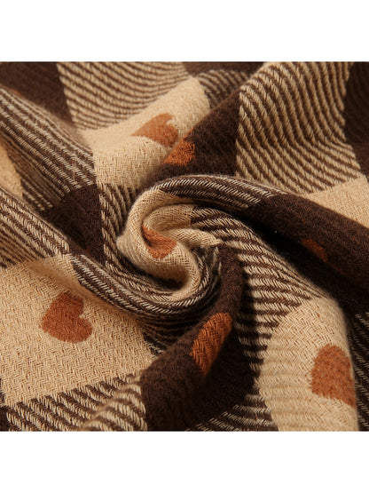 Scarvii - Heart Print Plaid Winter Scarf