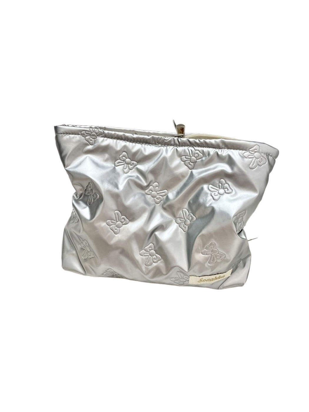 Cosbai – Quilted Cosmetic Bag with Bowknot Print