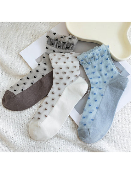 Rufia - Cute Heart Pattern Ruffle Crew Socks