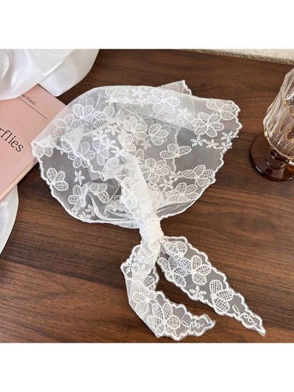 Scarvii - Floral Embroidered Lace Triangle Bandana Scarf