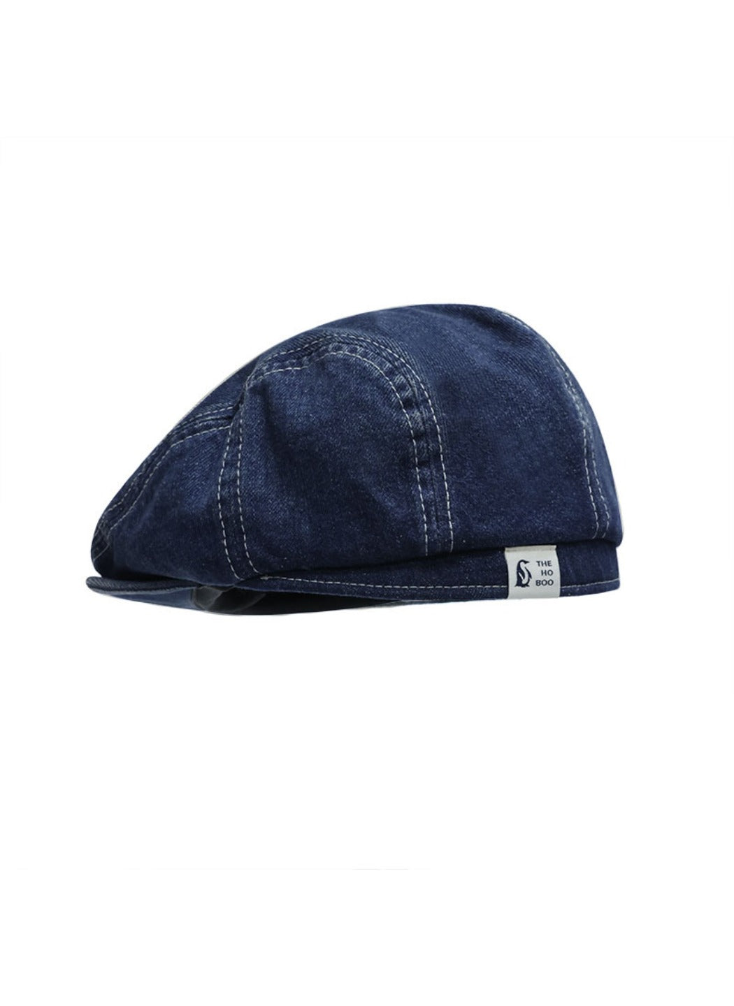 Haila – Vintage Washed Denim Tone Round‑Top Beret Hat