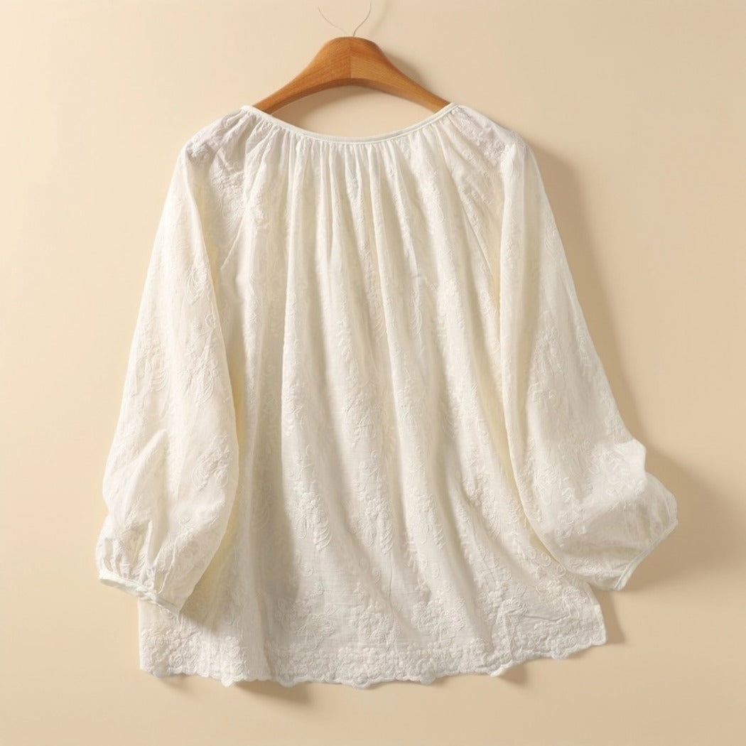 Crosa - Embroidered Artist Blouse – Minimalist Tied Detail