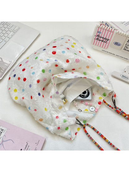 Cosbai - Polka Dot Textured Rope Strap Hobo Bag