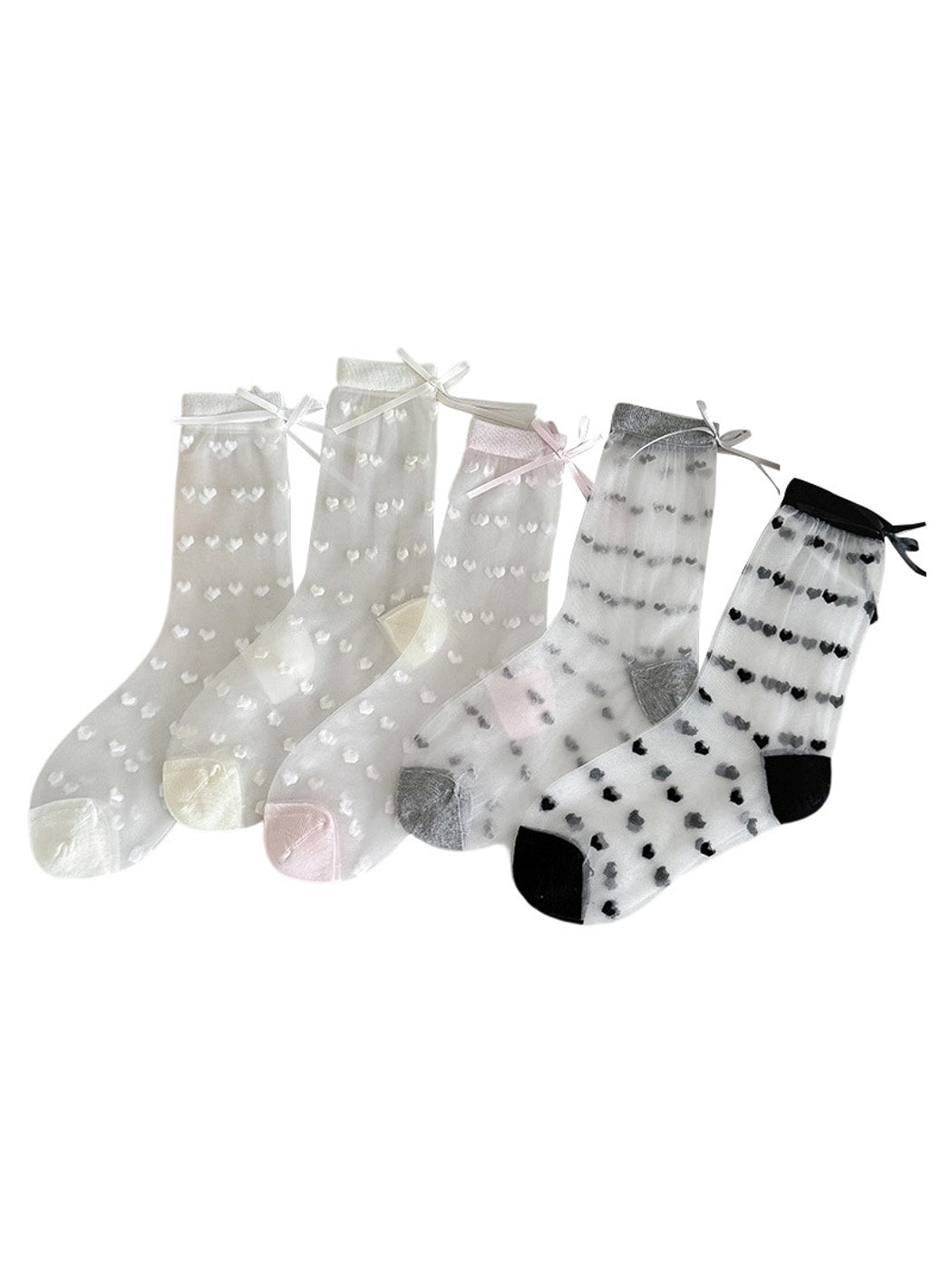 Rufia - Sheer Heart Bow Accent Crew Socks