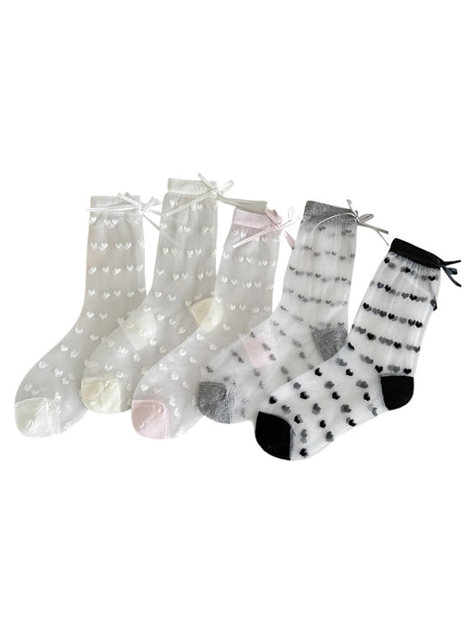 Rufia - Sheer Heart Bow Accent Crew Socks