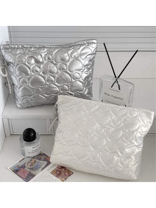 Cosbai cosmetic bag with heart pattern and zipper on a white background