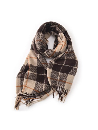 Scarvii - Long Plaid Draped Tassel Accent Scarf