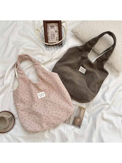Cosbai – Corduroy Floral Shoulder Tote Bag