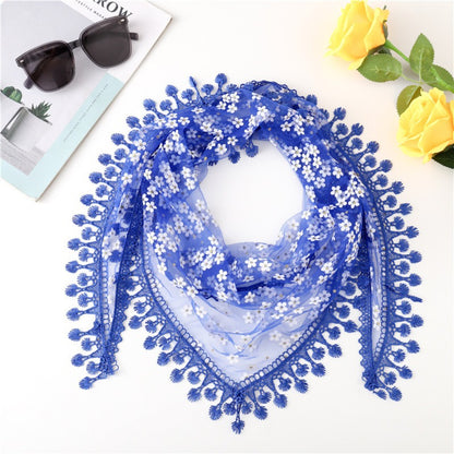 Flat lay of Haila Daisy Lace Triangle Veil Scarf showing triangular shape and intricate lace