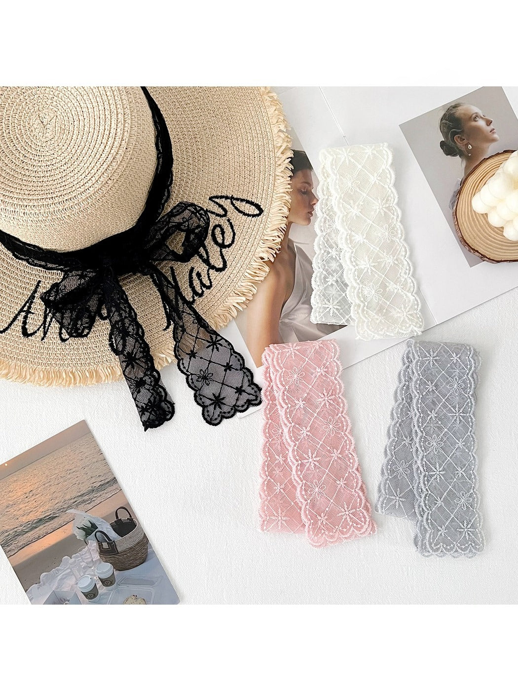 Scarvii - Long Narrow Lace Decorative Scarf