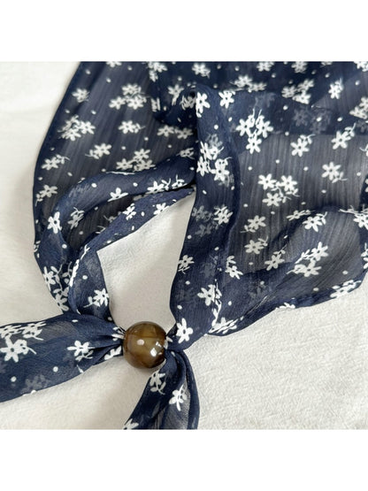 Scarvii - Simple Style Floral and Polka Dot Triangle Scarf