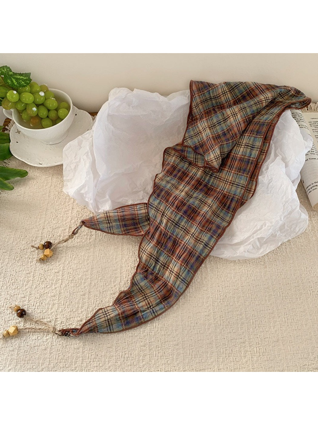 Scarvii Floral Plaid Beaded Triangle Scarf product image
