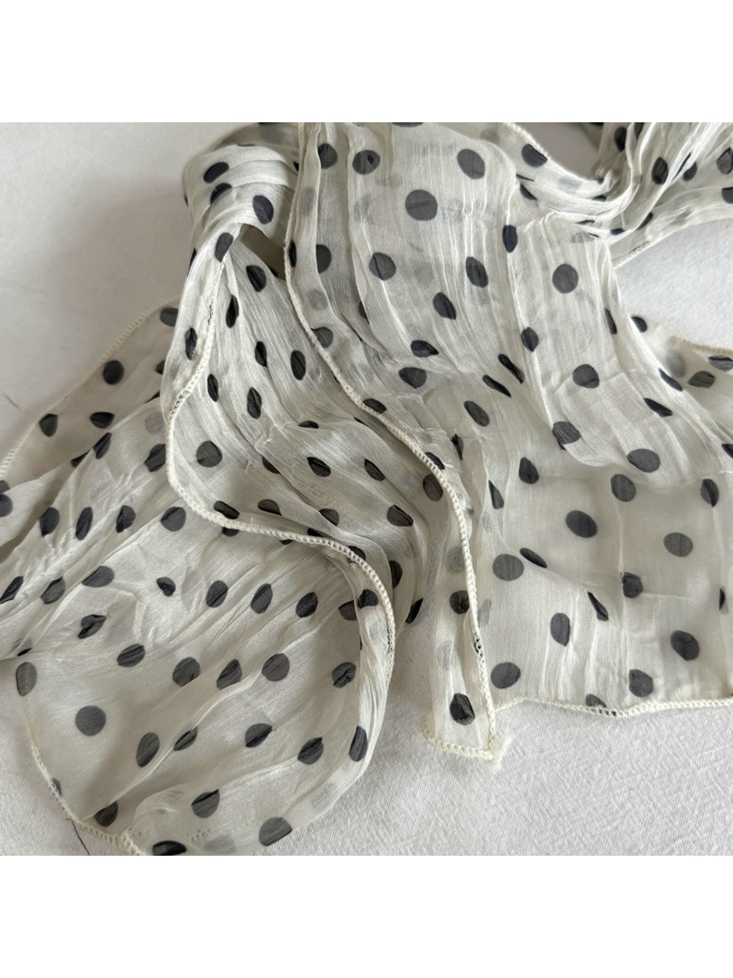 Scarvii - Polka Dot Pleated Long Narrow Scarf