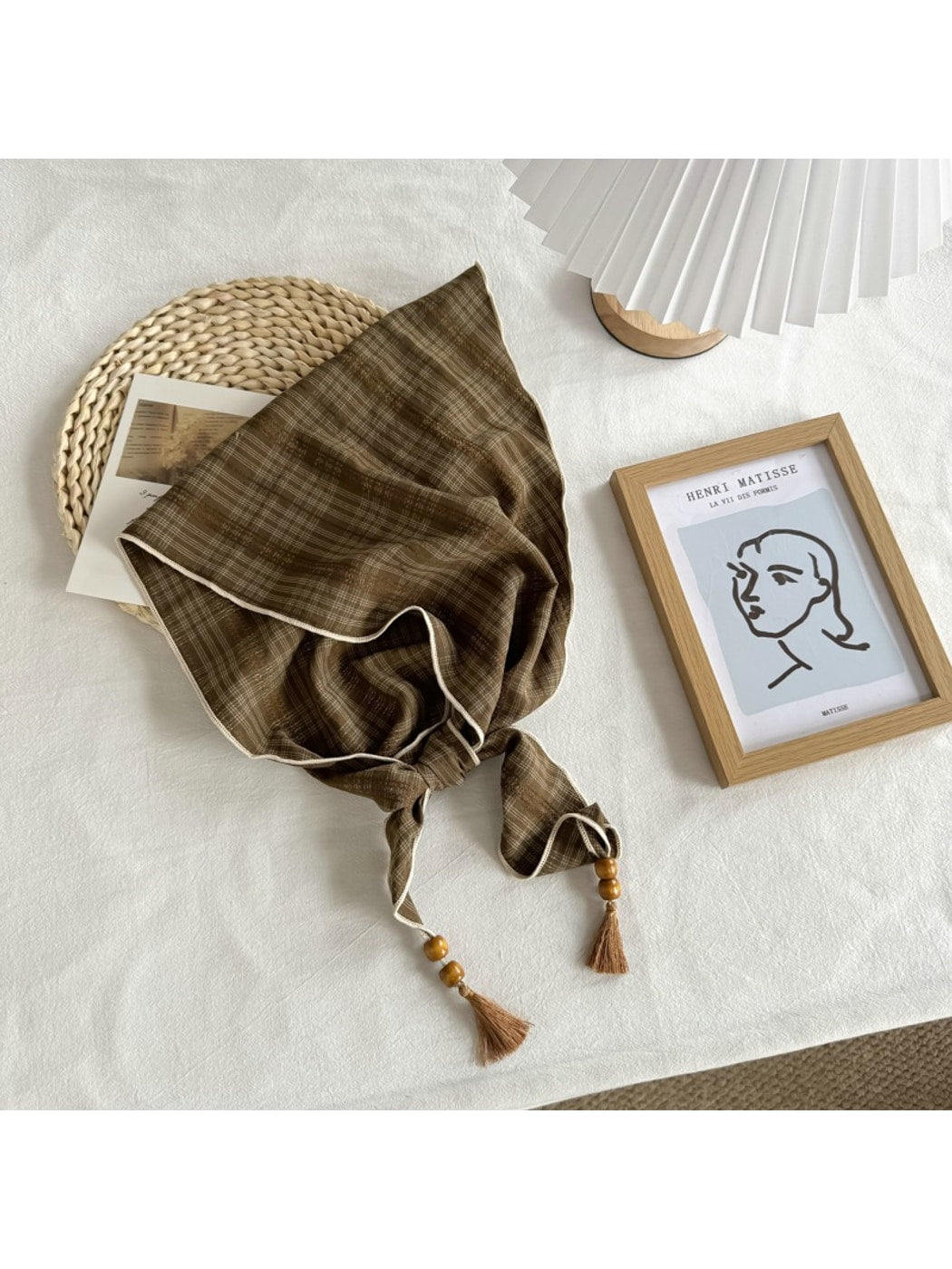 Scarvii - Simple Plaid Tassel Triangle Bandana