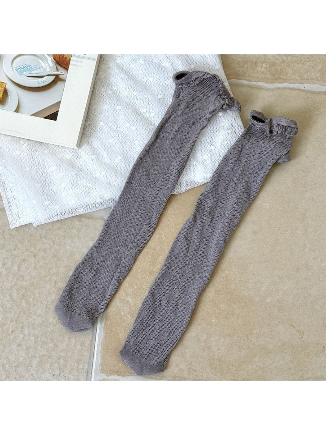 Rufia - Floral Hollow Out Lace Trim Crew Socks