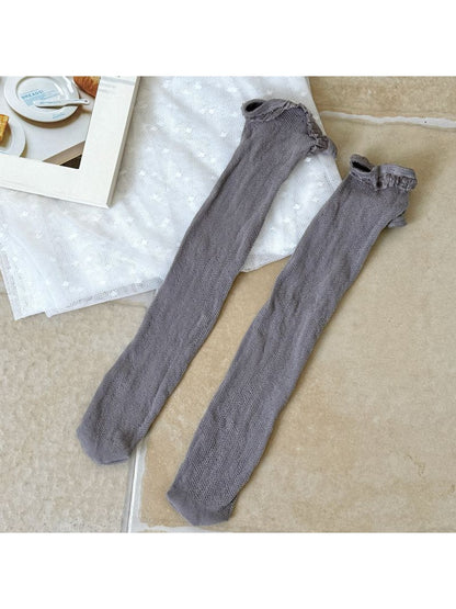 Rufia - Floral Hollow Out Lace Trim Crew Socks