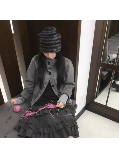 Haila - Fuzzy Textured Stripe Knit Beanie