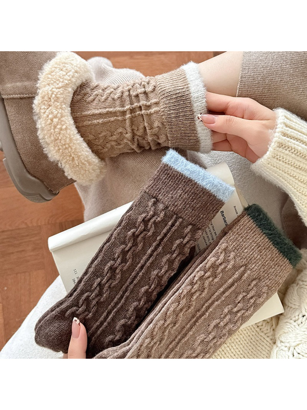 Rufia - Fuzzy Lined Cable Knit Crew Socks