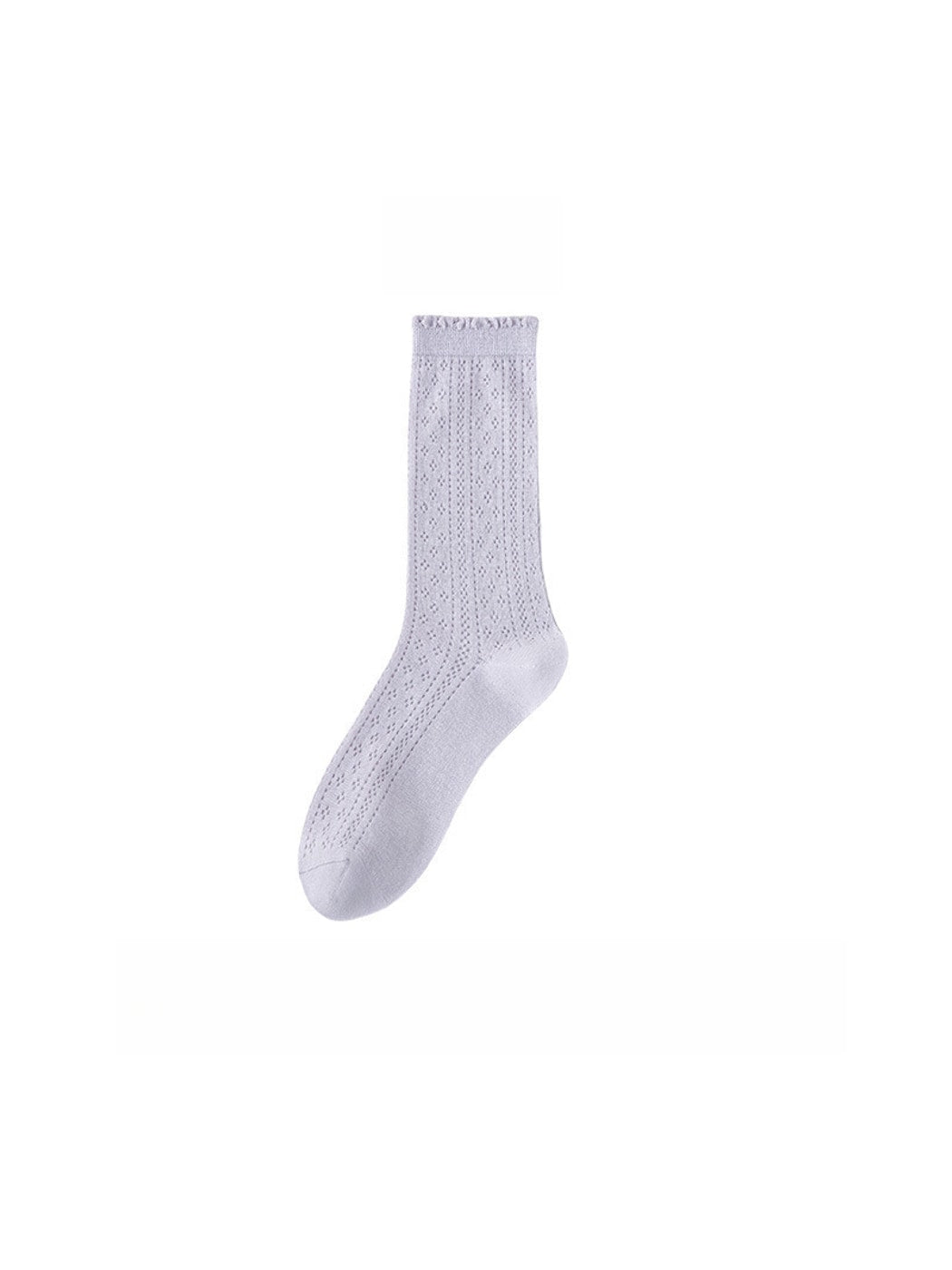 Rufia - Solid Color Ruffle Openwork Casual Crew Socks