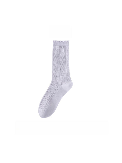 Rufia - Solid Color Ruffle Openwork Casual Crew Socks