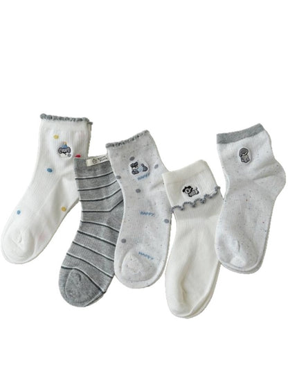 Rufia - Ruffle Cuff Patterned Casual Crew Socks