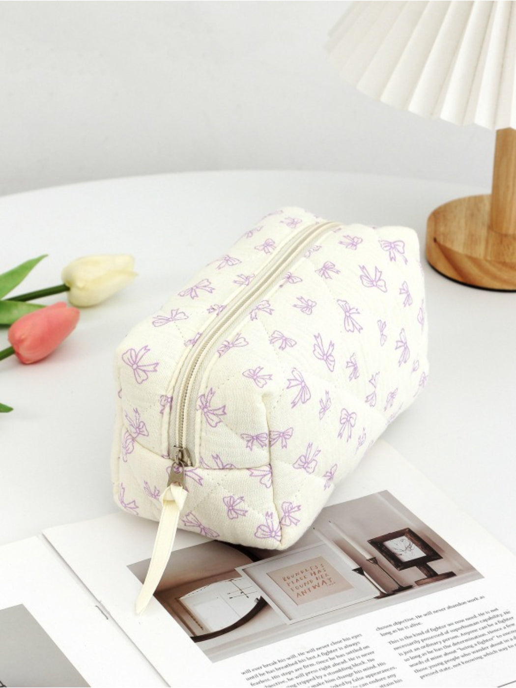 Cosbai - Ribbon Print Cosmetic Pouch