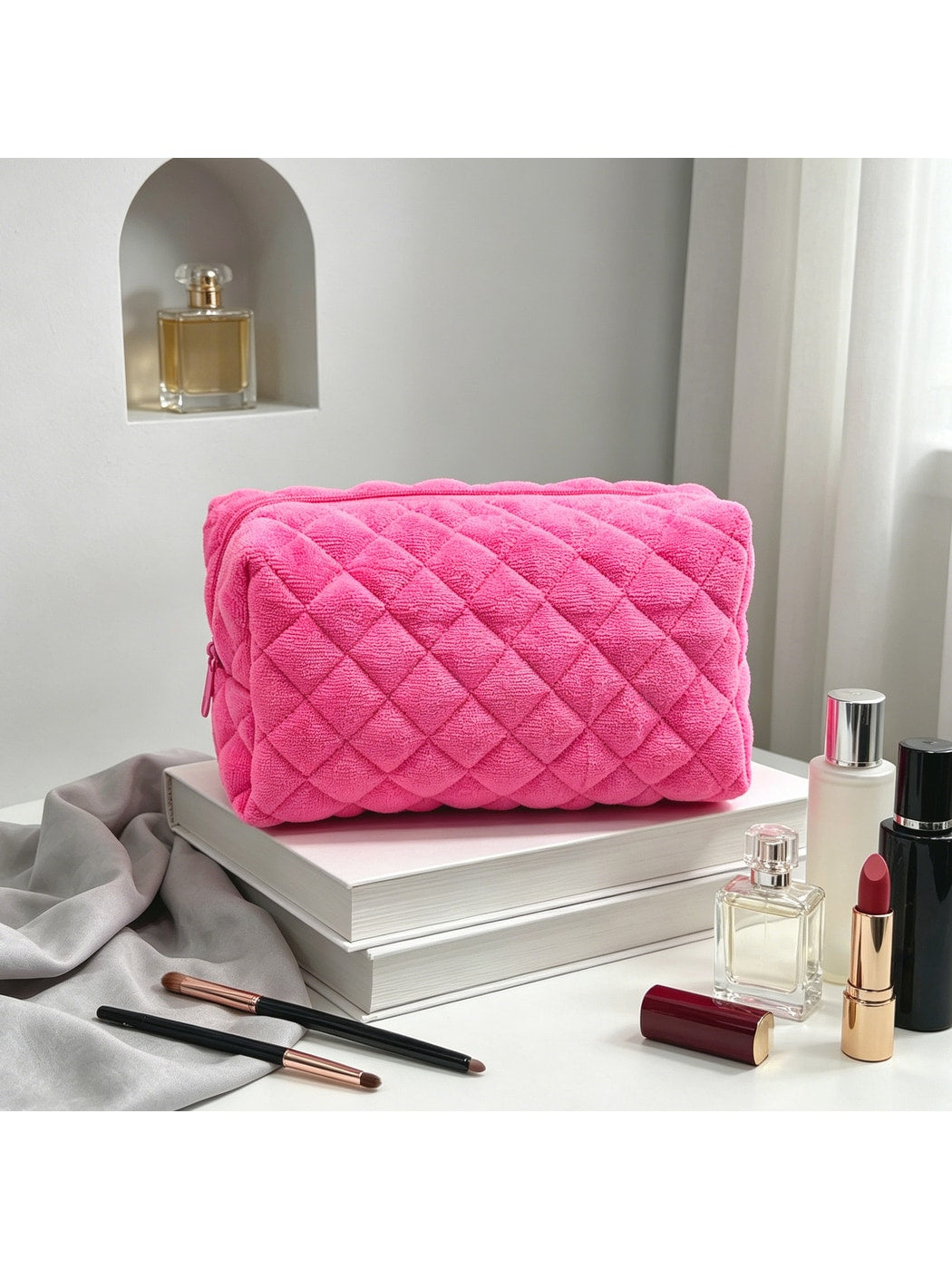 Cosbai - Simple Solid Color Cosmetic Organizer Bag