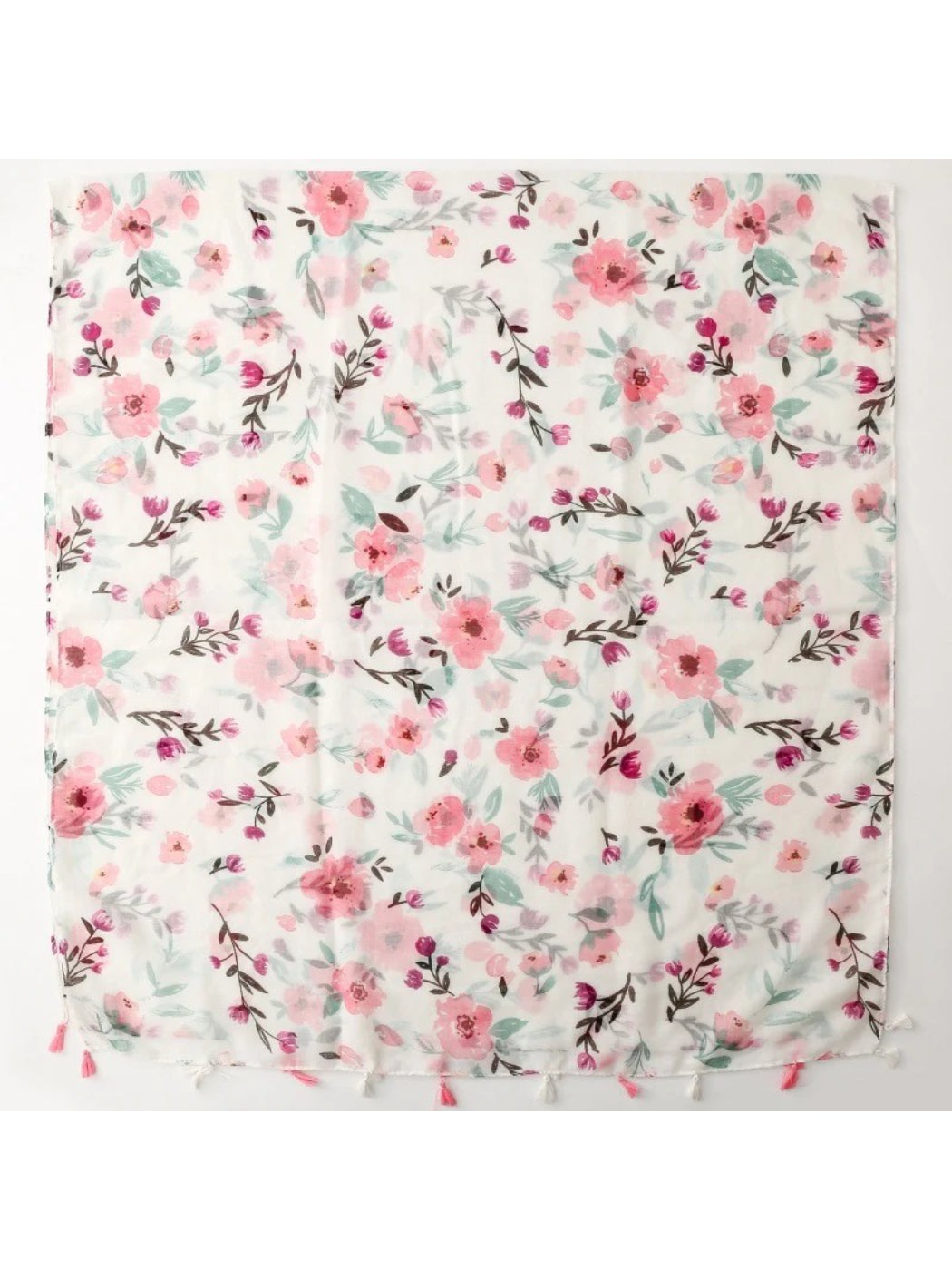 Scarvii - Pink Watercolor Floral Tassel Wrap Scarf