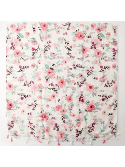 Scarvii - Pink Watercolor Floral Tassel Wrap Scarf