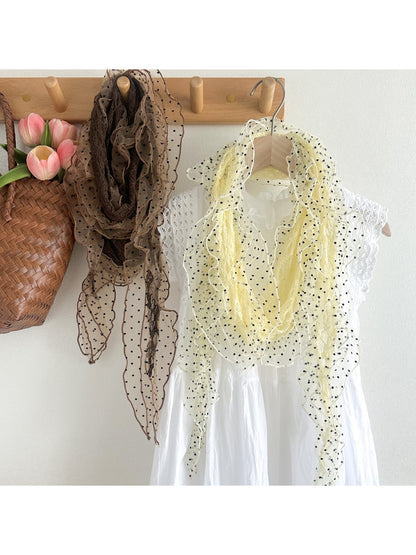 Scarvii - Sheer Dot Ruffle Long Scarf
