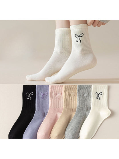 Rufia - Delicate Bow Embroidered Ribbed Crew Socks product image 1
