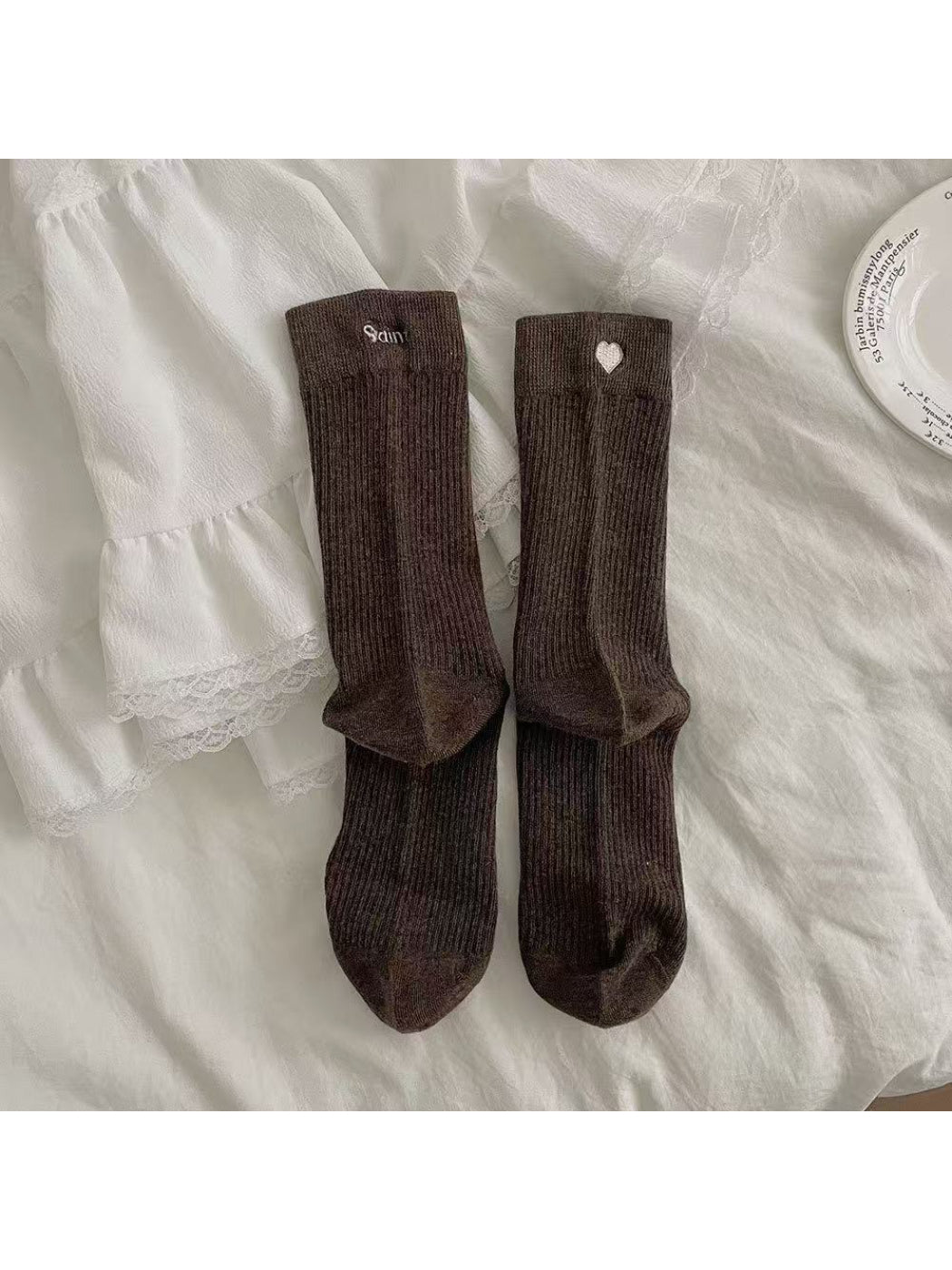 Rufia - Soft Rib Heart Detail Crew Socks