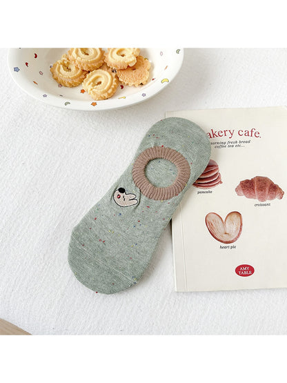Rufia - Heathered Cartoon Embroidered No-show Socks