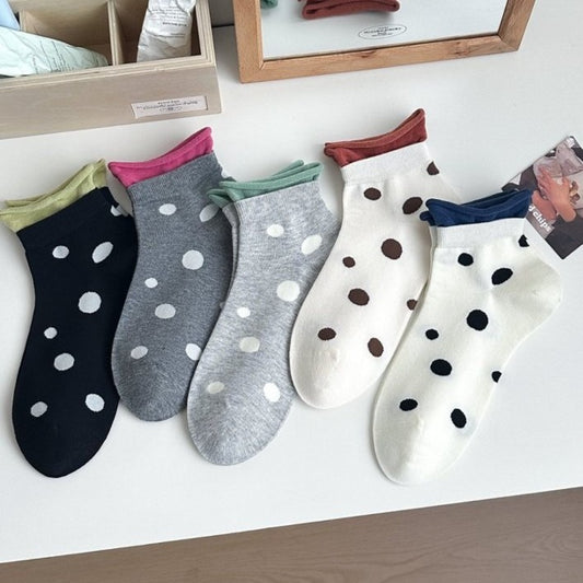 Close-up of Rufia Soft Spot Pattern Crew Socks showing soft fabric texture and spot design