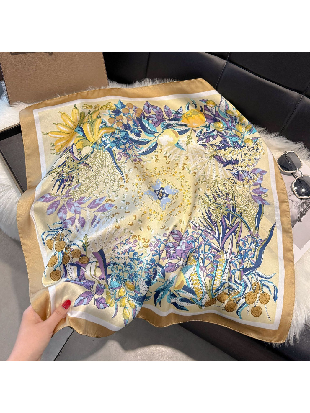 Scarvii - Floral Fruit Illustration Square Scarf