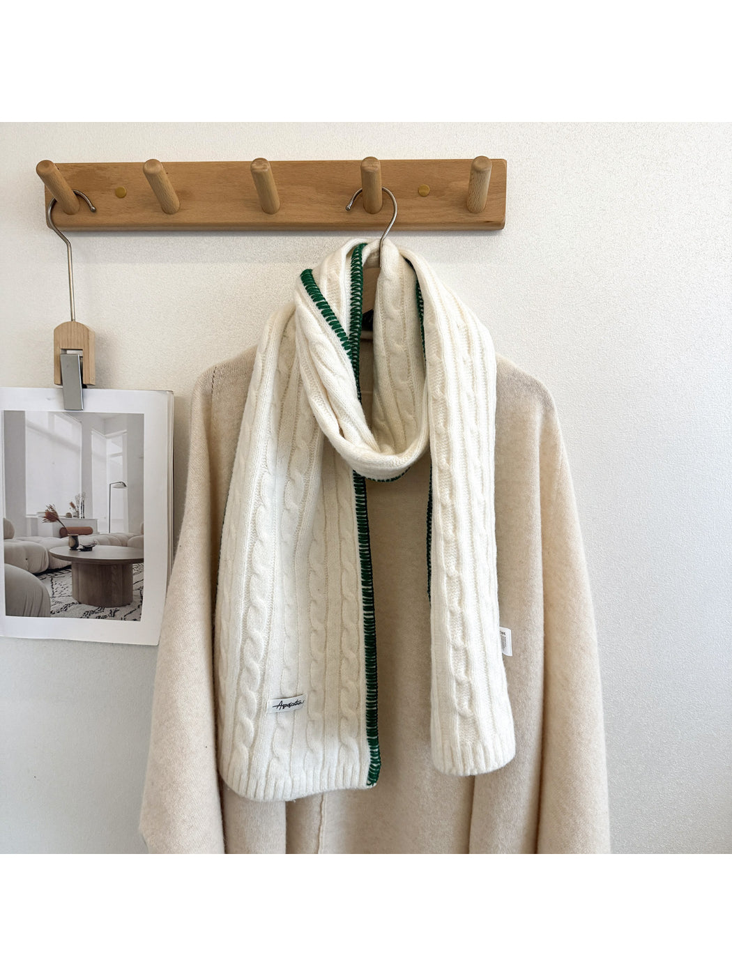 Scarvii - Vertical Cable-Knit Pattern Narrow Scarf Scarf