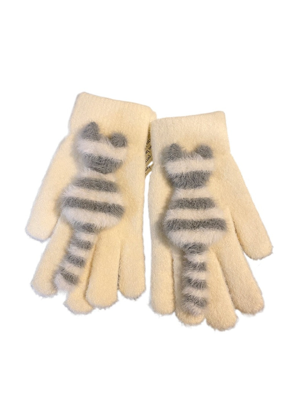 Gloving - Cozy Cat Striped Knit Gloves for Women