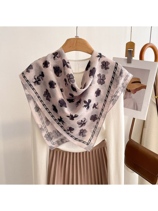 Scarvii - Ink Style Floral and Bow Pattern Square Scarf