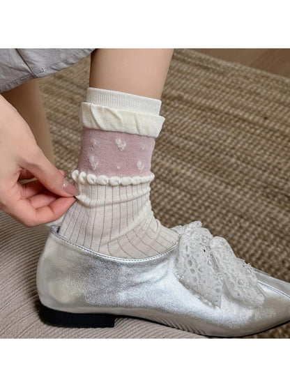 Rufia - Retro Bow Accent Ruffle Crew Socks