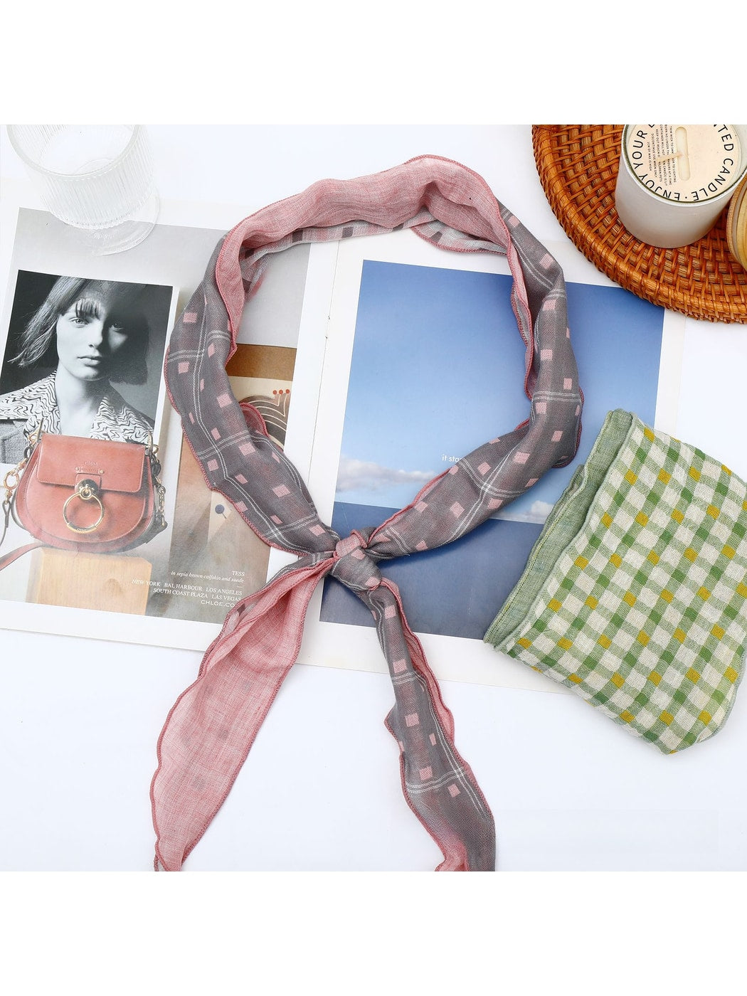 Scarvii - Checked Pattern Decorative Triangle Bandana
