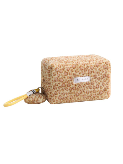 Cosbai - Fuzzy Leopard Cosmetic Pouch with Wristlet Strap detail view 4