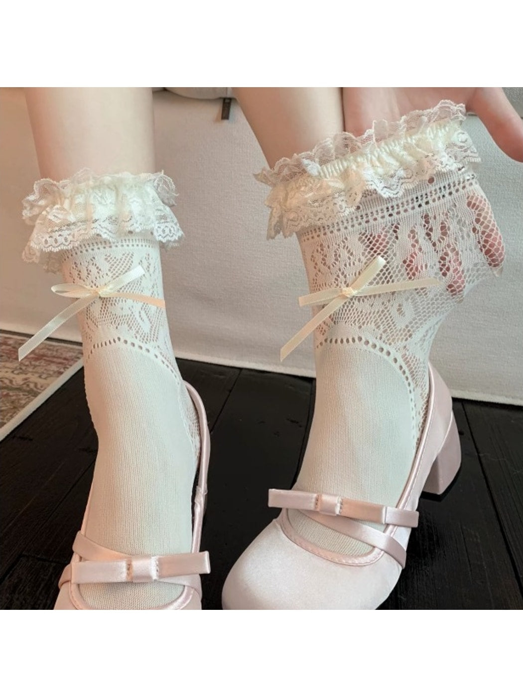 Rufia - Lace Ruffle Bow Detail Women's Crew Socks