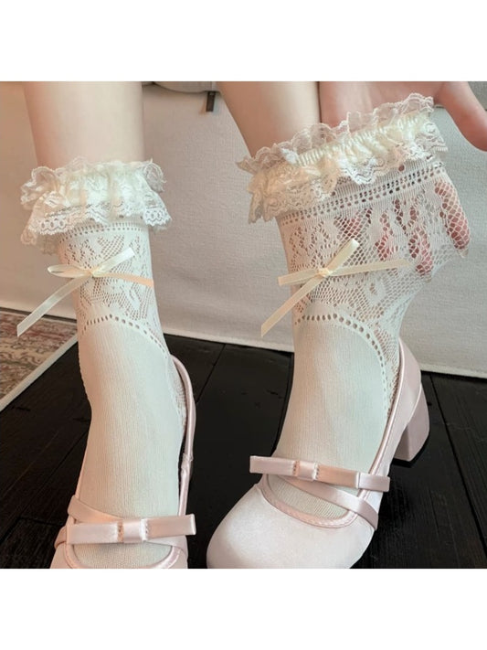 Rufia - Lace Ruffle Bow Detail Women's Crew Socks