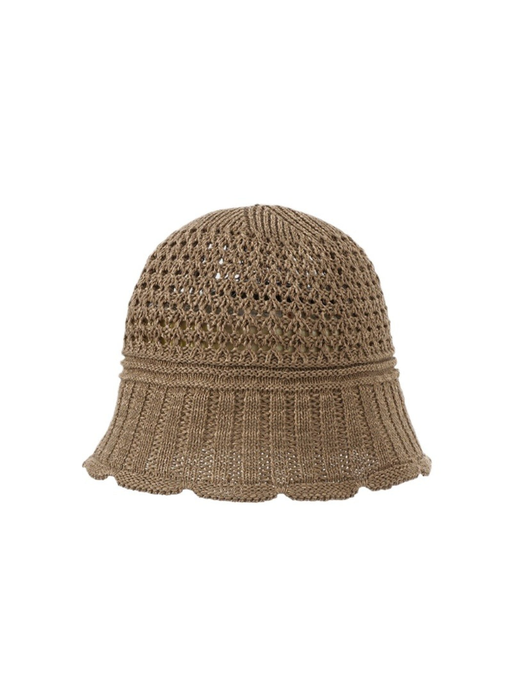 Model wearing the Haila open knit summer bucket hat outdoors in natural light