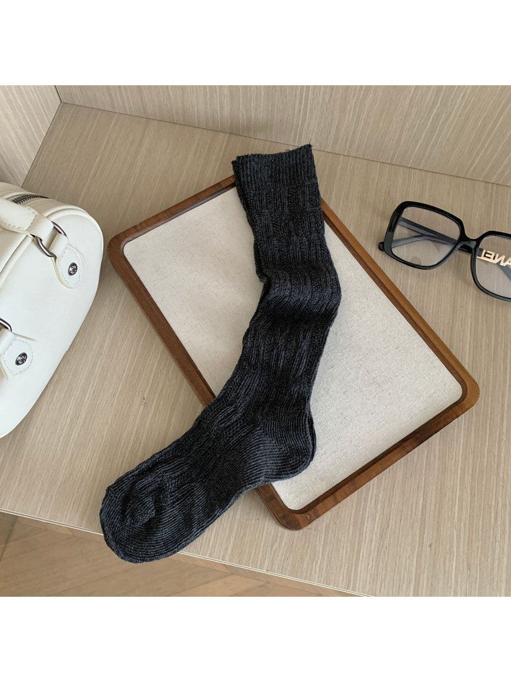 Rufia - Solid Color Knit Casual Knee-high Socks